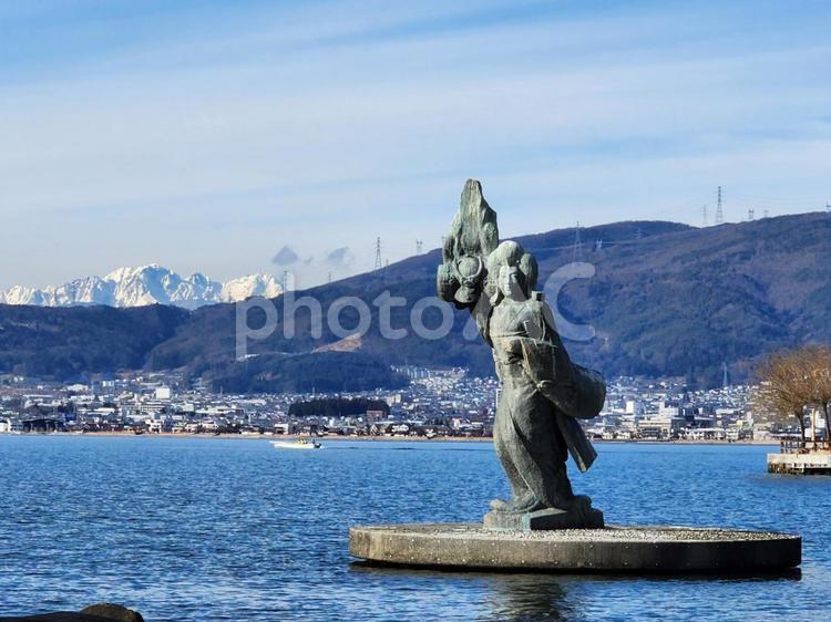 諏訪湖-八重垣姫の像 諏訪湖,長野,諏訪市の写真素材