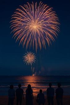 海辺で楽しむ花火大会 海辺で楽しむ花火大会の写真