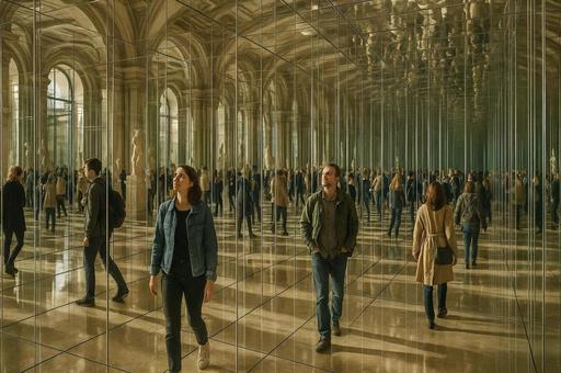 鏡に映る人々の空間 鏡に映る人々の空間の写真