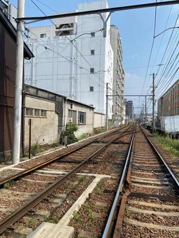 京都・嵐電の線路 京都・嵐電の線路 嵐電,線路,京福電気鉄道の写真素材