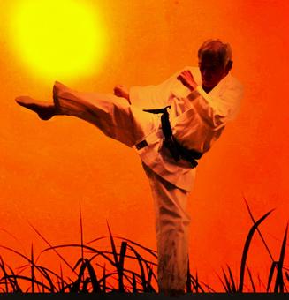 夕日と空手家 空手,夕日,夕焼けの写真素材