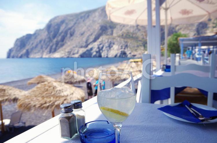 ギリシャ　サントリーニ島　カマリビーチ ギリシャ,サントリーニ島,サントリーニの写真素材