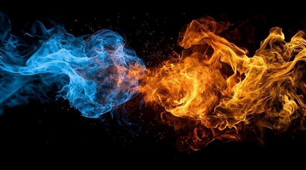 青と赤のエレメント衝突・対立・エネルギー 青と赤のエレメント衝突・対立・エネルギーの写真