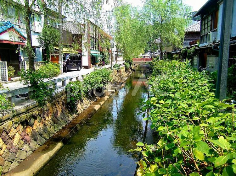 町の風景 水域,掘割り,家の写真素材