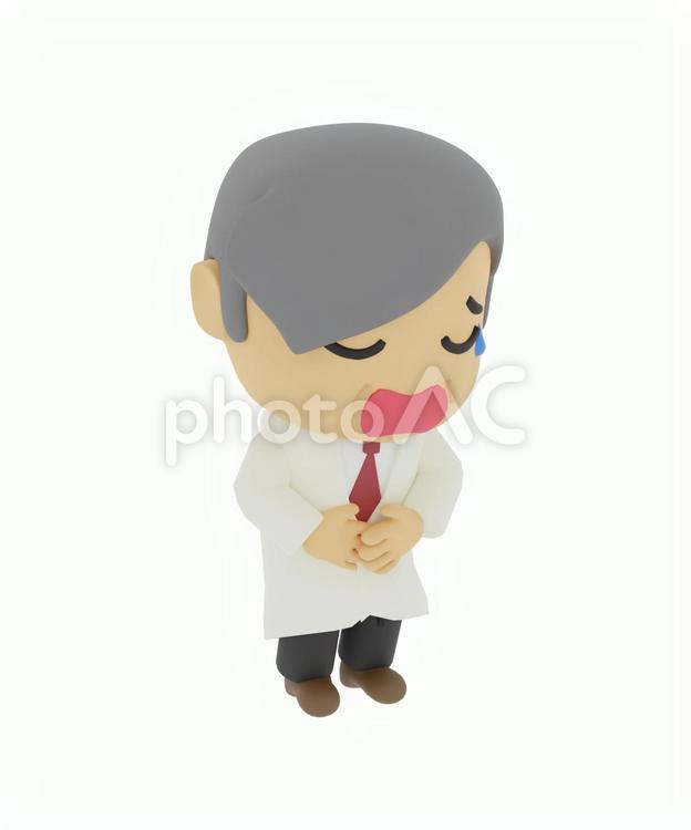 空腹で腹痛で苦しい先生医者教授博士 胃痛,胃癌,胃潰瘍の写真素材