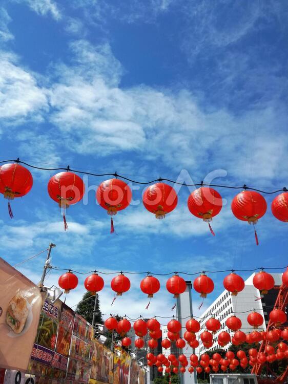 中華屋台と提灯 提灯,中華,屋台の写真素材