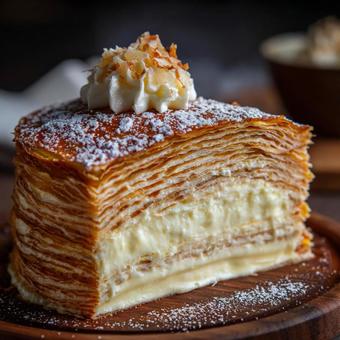 断面が美しいミルクレープケーキのデザート 断面が美しいミルクレープケーキのデザートの写真