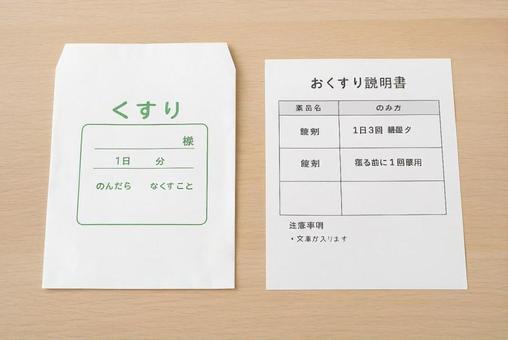 病院やクリニックの処方薬の袋と薬の説明書 病院やクリニックの処方薬の袋と薬の説明書の写真