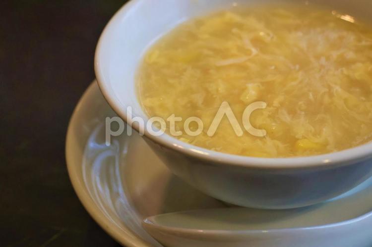 神戸南京町中華料理店ランチのコーンスープ 背景,コーンスープ,コーンの写真素材