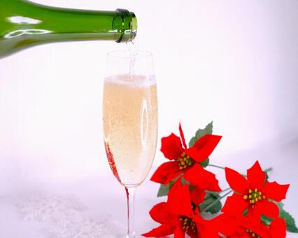 シャンパン（Xmas）① シャンパン,クリスマス,花の写真素材