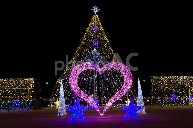 デートにぴったりハートのイルミネーション 光,煌めく,クリスマスの写真素材