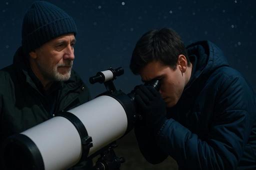 天体観測する親子 天体観測する親子の写真
