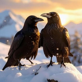 雪の中のカラス 雪の中のカラスの写真