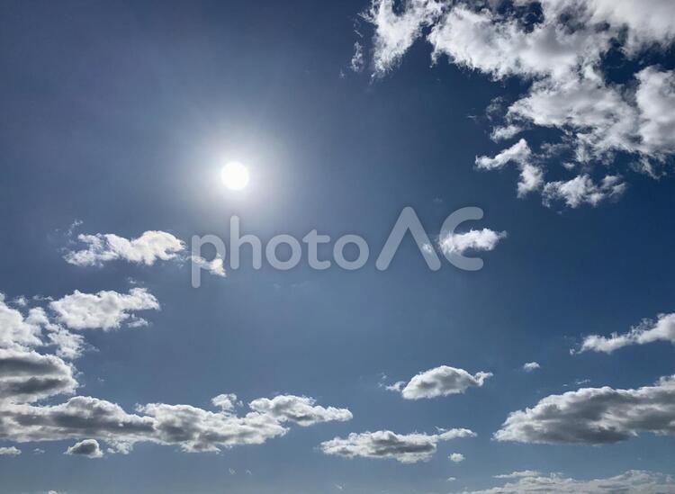 秋の空に爽やかに輝く太陽の光 太陽,空,自然の写真素材