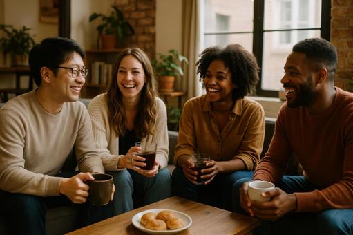 移住後の友人との交流の写真