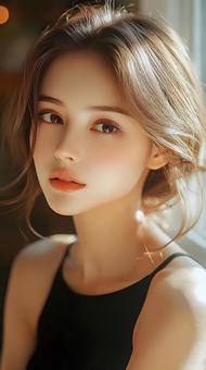 窓辺で見つめる女性の写真