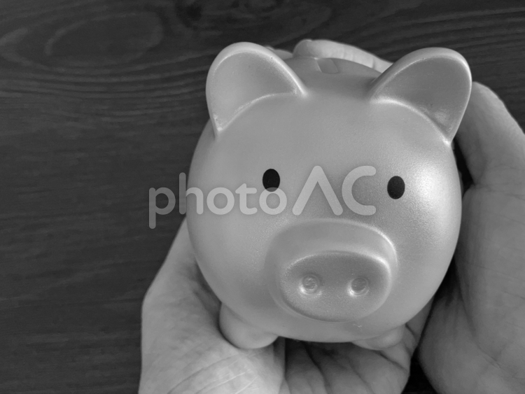 ショックで白黒になった豚の貯金箱 お金,貯金箱,失敗の写真素材