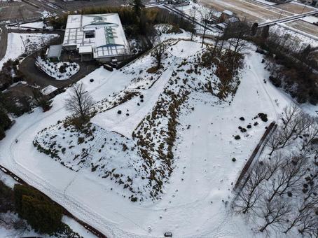 Aerial view of Yanagida Nunoyama Tomb in Himi in winter, JPG