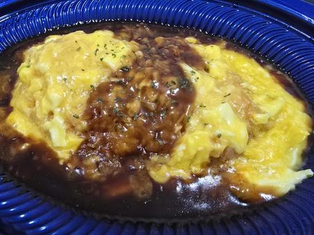 Photo, omelette rice, egg dish, demiglass, 