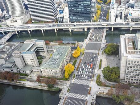 中之島を望む大阪の都市俯瞰風景 大阪,中之島,都市の写真素材