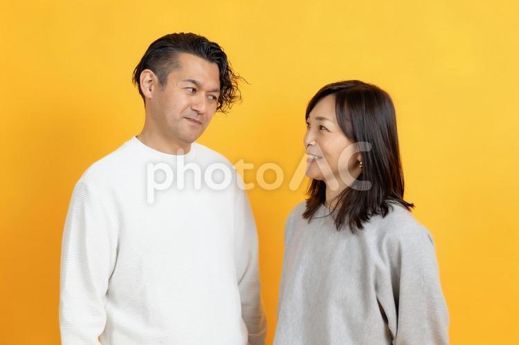 目線を合わす夫婦 夫婦,カップル,パートナーの写真素材