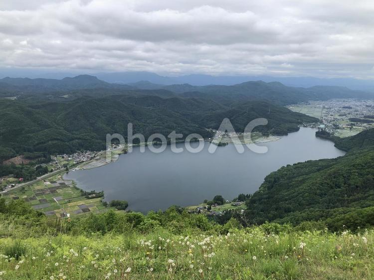 小熊山から見る初夏の木崎湖　長野県大町市 小熊山,初夏,木崎湖の写真素材