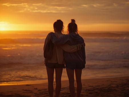 美しい夕暮れのビーチで過ごすひととき 美しい夕暮れのビーチで過ごすひとときの写真