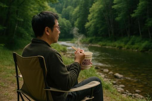 カップ麺と自然を楽しむ時間 カップ麺と自然を楽しむ時間の写真