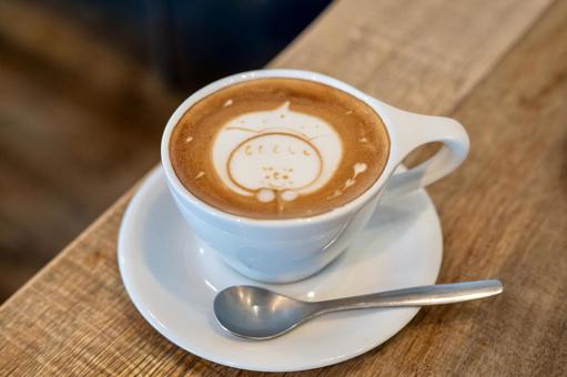 可愛いイラストラテアート ラテアート,カフェラテ,カフェの写真素材