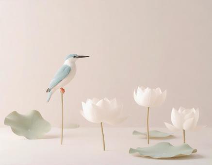 カワセミ　蓮の花の写真