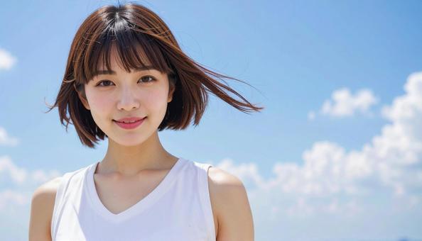 髪をなびかせる女性 髪をなびかせる女性の写真