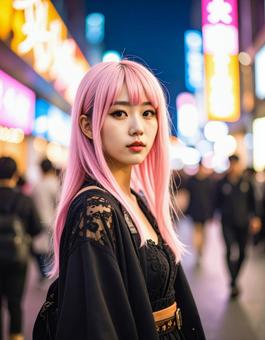 夜の電気街・黒レースコスの彼女 夜の電気街・黒レースコスの彼女の写真