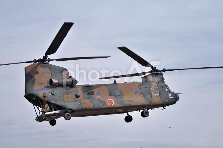 CH-47大型輸送ヘリ　開いた後部ハッチ 陸上自衛隊,第1空挺団,習志野駐屯地の写真素材