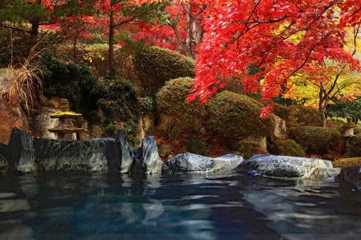 Open-air bath in the autumn leaves Open-air bath in the autumn leaves