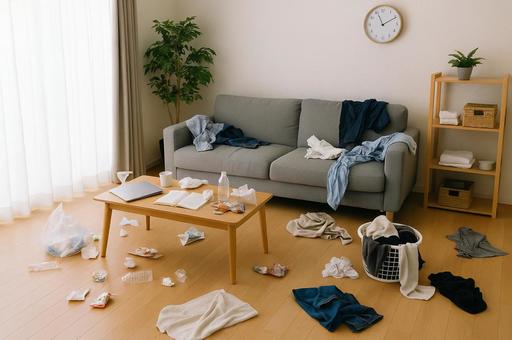 散らかった部屋の片付け 散らかった部屋の片付けの写真