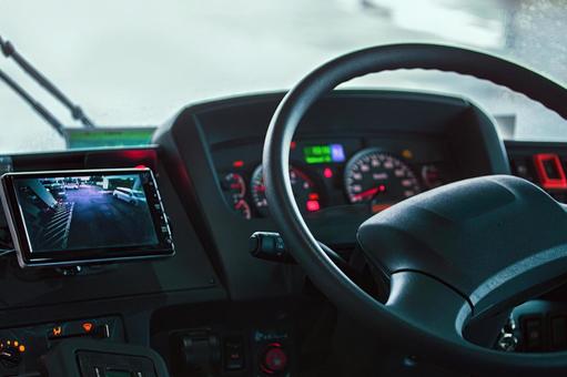 バスの運転席とバックモニター バックモニター,後方,支援の写真素材