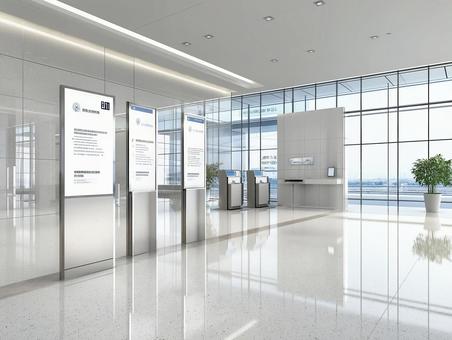 デジタル案内板のあるモダンな企業ロビー デジタル案内板のあるモダンな企業ロビーの写真