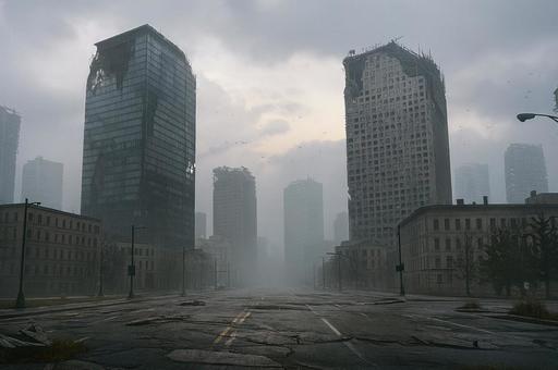霧に沈む高層廃墟都市 霧に沈む高層廃墟都市の写真