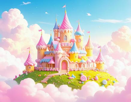 雲の上に建つ可愛いお城の写真