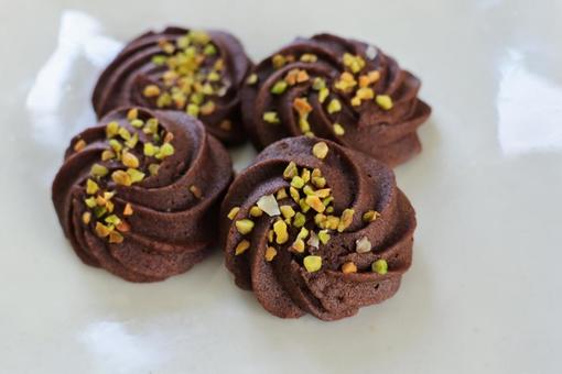 ココアの絞りクッキー クッキー,焼き菓子,お菓子の写真素材