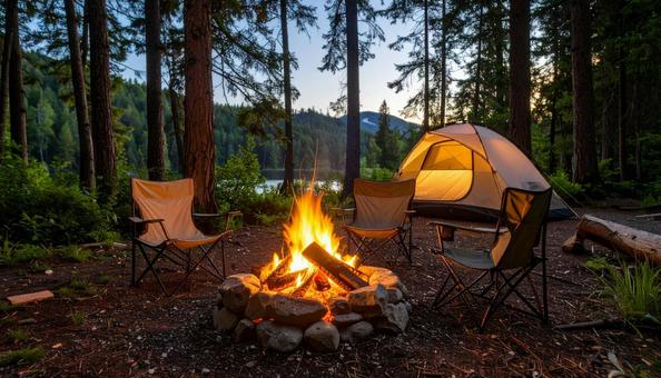 キャンプ場の焚き火 キャンプ場の焚き火の写真