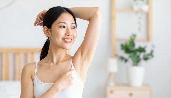 脇をさわる日本女性 脱毛イメージ 脇をさわる日本女性 脱毛イメージの写真