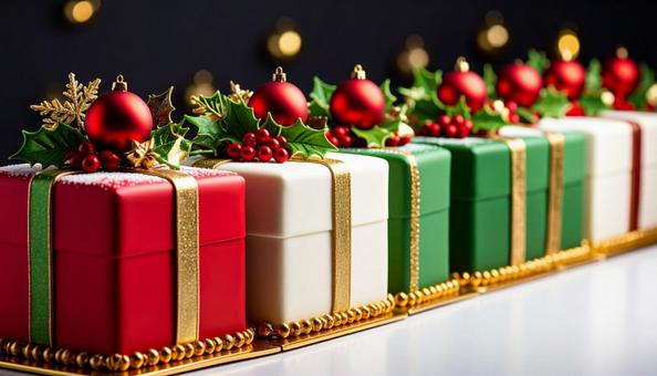 赤と緑が彩るクリスマスケーキの整列 赤と緑が彩るクリスマスケーキの整列の写真