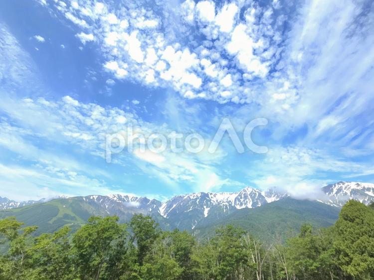 残雪の北アルプス 北アルプス,残雪,自然の写真素材