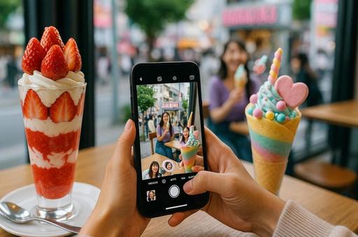 いちごとアイスの写真撮影 いちごとアイスの写真撮影の写真
