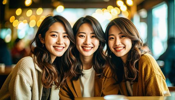 女子会で集まって笑顔の若い女性 女子会で集まって笑顔の若い女性の写真