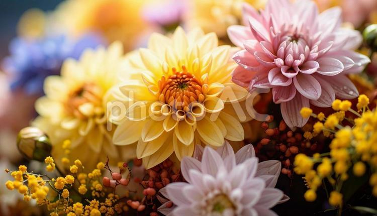 9月誕生花　ダリア　キンモクセイ 9月誕生花,ダリア,キンモクセイの写真素材