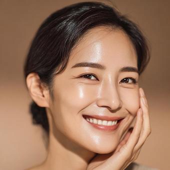 健康的な肌と明るい笑顔の女性 健康的な肌と明るい笑顔の女性の写真
