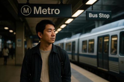 公共交通を利用する移住者の写真