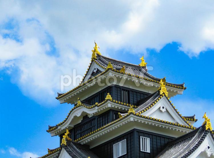 そびえる岡山城の天守閣 岡山城,烏城,天守閣の写真素材